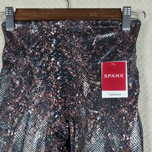 NWT SPANX Faux Leather Snake Shine Leggings Mocha Snake Womens XS 20324R Shaping